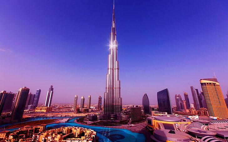 Desktop Wallpaper Burj Khalifa Dubai City Night Buildings Aerial View  Hd Image Picture Background 6bd5e8