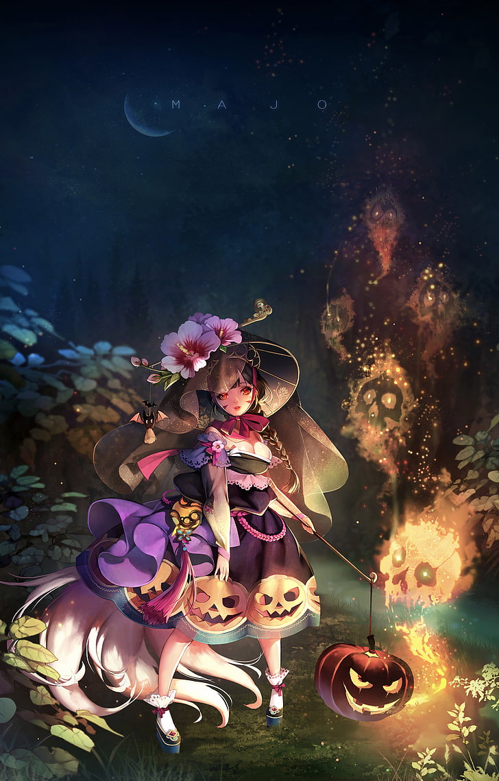 witch, Halloween, pumpkin, HD wallpaper