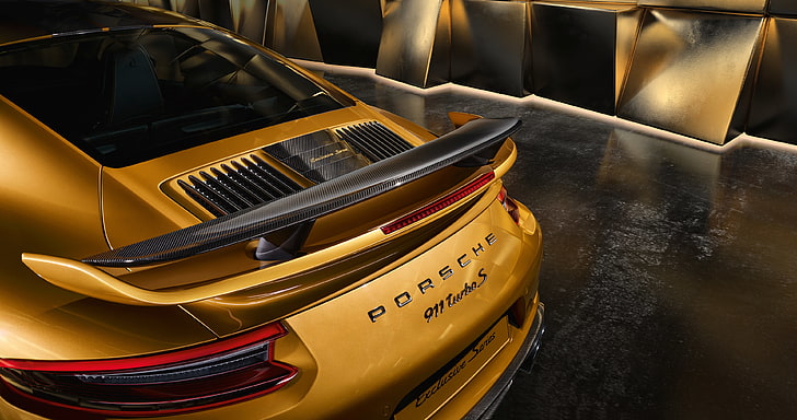 2017, alerón trasero, 4K, serie exclusiva Porsche 911 Turbo S, Fondo de pantalla HD
