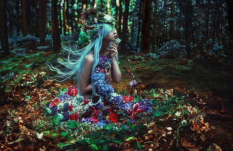 ผู้หญิงนางแบบ Kindra Nikole สีสันธรรมชาติดอกไม้สาวแฟนตาซี, วอลล์เปเปอร์ HD HD wallpaper