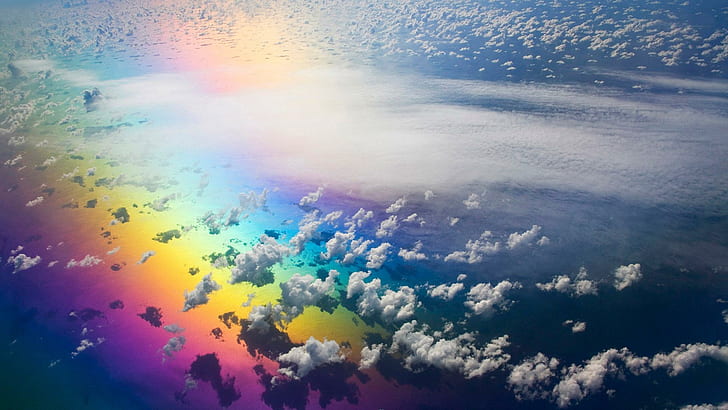 Ocean Rainbow, nature, rainbow, ocean, clouds, 3d and abstract, HD wallpaper