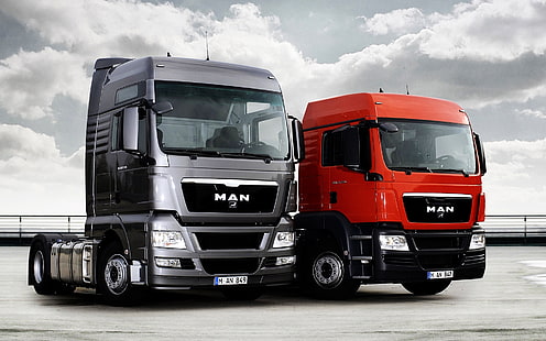 MAN Truks, 그레이 및 레드맨 브랜드 스테이크 트럭, 머슬카, 트럭, HD 배경 화면 HD wallpaper