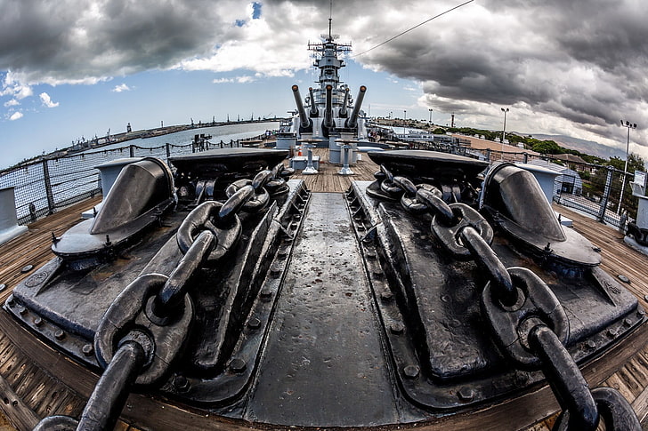 photo of battleship deck and main cannons, battleships, navy, HD wallpaper