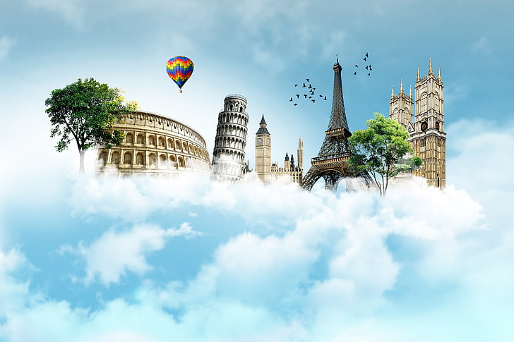ilustrasi tengara terkenal, langit, perjalanan, monumen, tempat-tempat terkenal, Wallpaper HD
