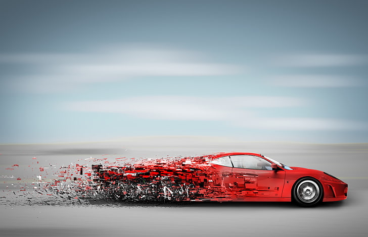 upływ czasu zdjęcie cyfrowej tapety czerwony samochód sportowy, maszyna, prędkość, kawałki, Tapety HD