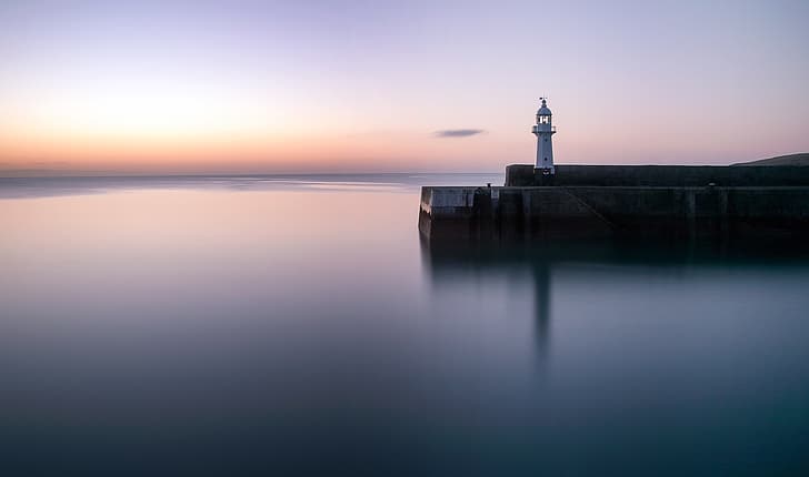 sunset, Cornwall, Mevagissey lighthouse, HD wallpaper
