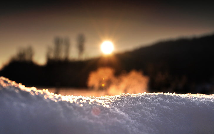 планина от сняг, сняг, светлина, слънчева светлина, HD тапет