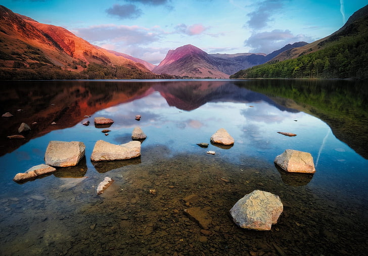 Lakes, Lake, Buttermere, England, Lake District, Nature, Reflection, HD wallpaper