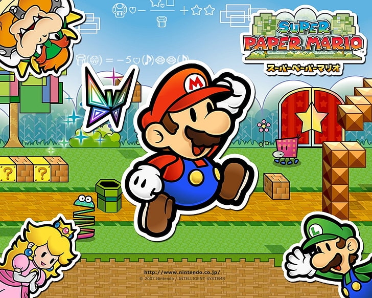 Mario, Super Paper Mario, Bowser, Luigi, Princess Peach, Super Mario, HD wallpaper