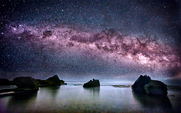 Млечен път, гледано в Австралия, лилаво сияние, полярно сияние, природа, 2560x1600, нощ, звезда, галактика, Австралия, млечен път, HD тапет