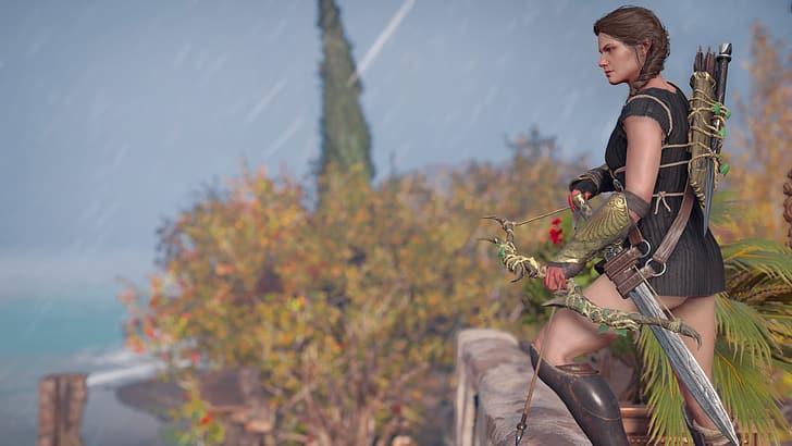 Frauen, Assassin's Creed, Kassandra, Bogen, Schwert, Game CG, HD-Hintergrundbild