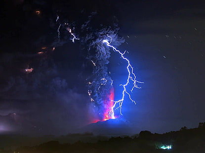 volcano, lightning, nature, HD wallpaper HD wallpaper