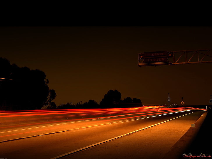 estrada de concreto cinza, noite, luzes, estrada, rodovia, HD papel de parede