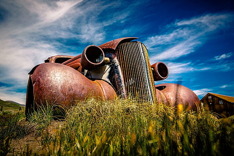 american, american car, auto, bodie, california, historically, north america, old, oldtimer, rusted, scrap, united states, usa, vintage car, HD wallpaper HD wallpaper
