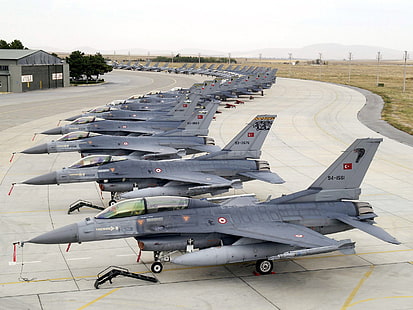 Lutador, F-16, Estacionamento, Falcão de Combate F-16, Força Aérea Turca, HD papel de parede HD wallpaper