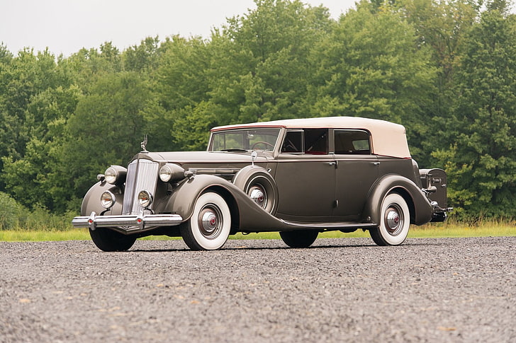 Packard, Packard Twelve, Brown Car, Car, Full-Size Car, Luxury Car, Old Car, Packard Twelve Convertible Sedan, Vintage Car, HD wallpaper