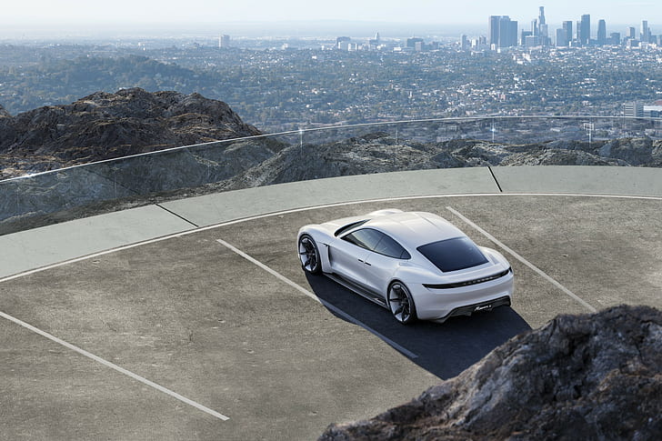 800v, ​​putih, Mobil Listrik, Porsche Taycan, supercar, Wallpaper HD