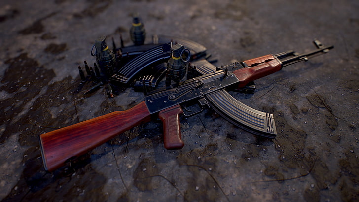 rendering, weapons, gun, weapon, render, Kalashnikov, assault Rifle, AKM, HD wallpaper