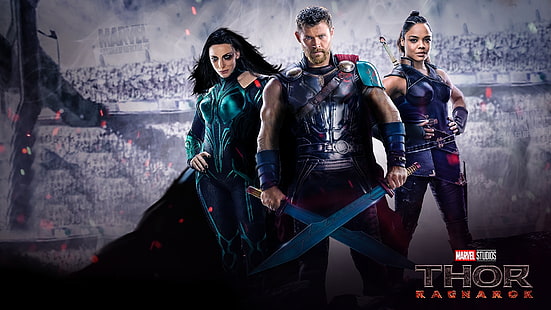 Thor: Ragnarok (2017), affiche, hela, fantastique, film, trio, ragnarok, valkyrie, thor, Fond d'écran HD HD wallpaper