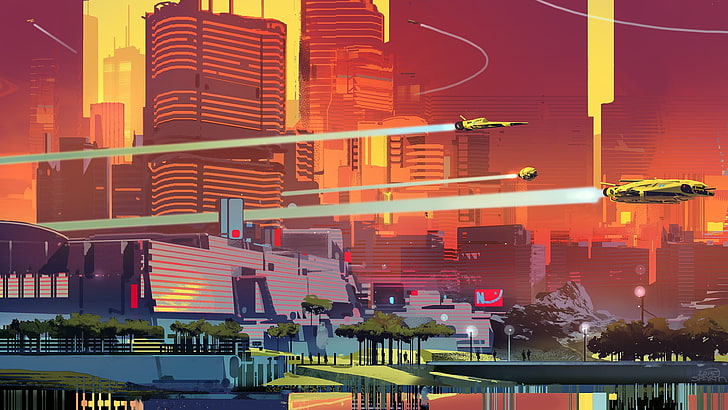 high rise building wallpaper, artwork, illustration, cityscape, Halo 5, futuristic city, science fiction, HD wallpaper