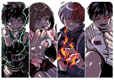 Anime, My Hero Academia, Izuku Midoriya, Ochaco Uraraka, Shouto Todoroki, Tenya Iida, Wallpaper HD HD wallpaper
