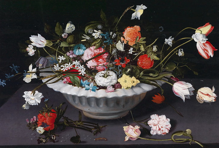 quadro, vaso, Jan Brueghel il giovane, Natura morta con fiori, Sfondo HD