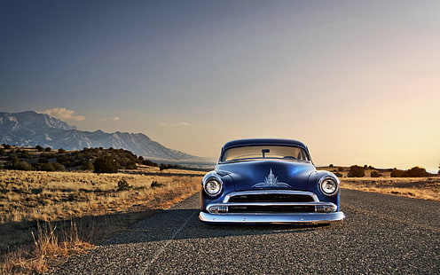 klassisches blaues Auto, altes Auto, blaue Autos, Chevy, Chevrolet, Auto, Hot Rod, Wüste, HD-Hintergrundbild HD wallpaper