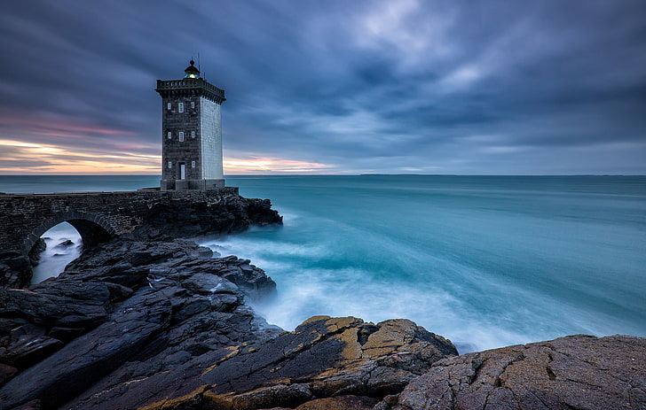 France, sea, sky, lighthouse, HD wallpaper