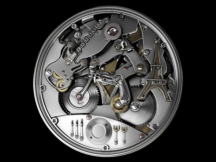 часовник часовници механизми технология прост фон заден изглед велосипед китара Айфелова кула винт прибори черен фон метални плочи часовници часовник, HD тапет