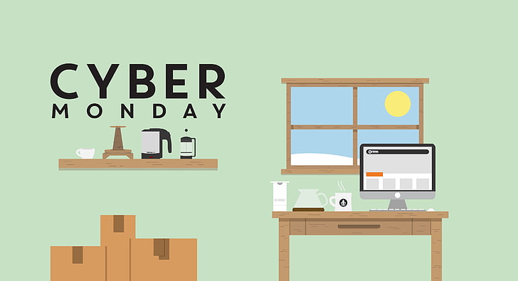 brown wooden desk, cyber monday, cyber monday 2014, purchase, online, HD wallpaper