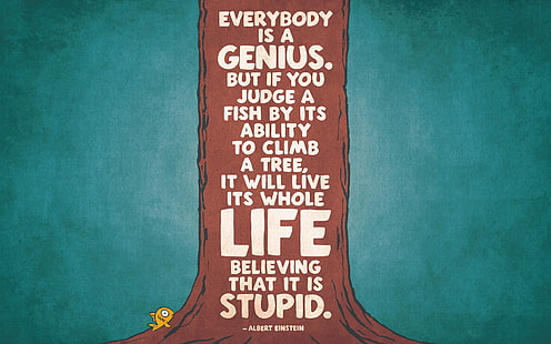 Albert Einstein quote, everybody is a genius text, quote, typography, text, artwork, HD wallpaper HD wallpaper