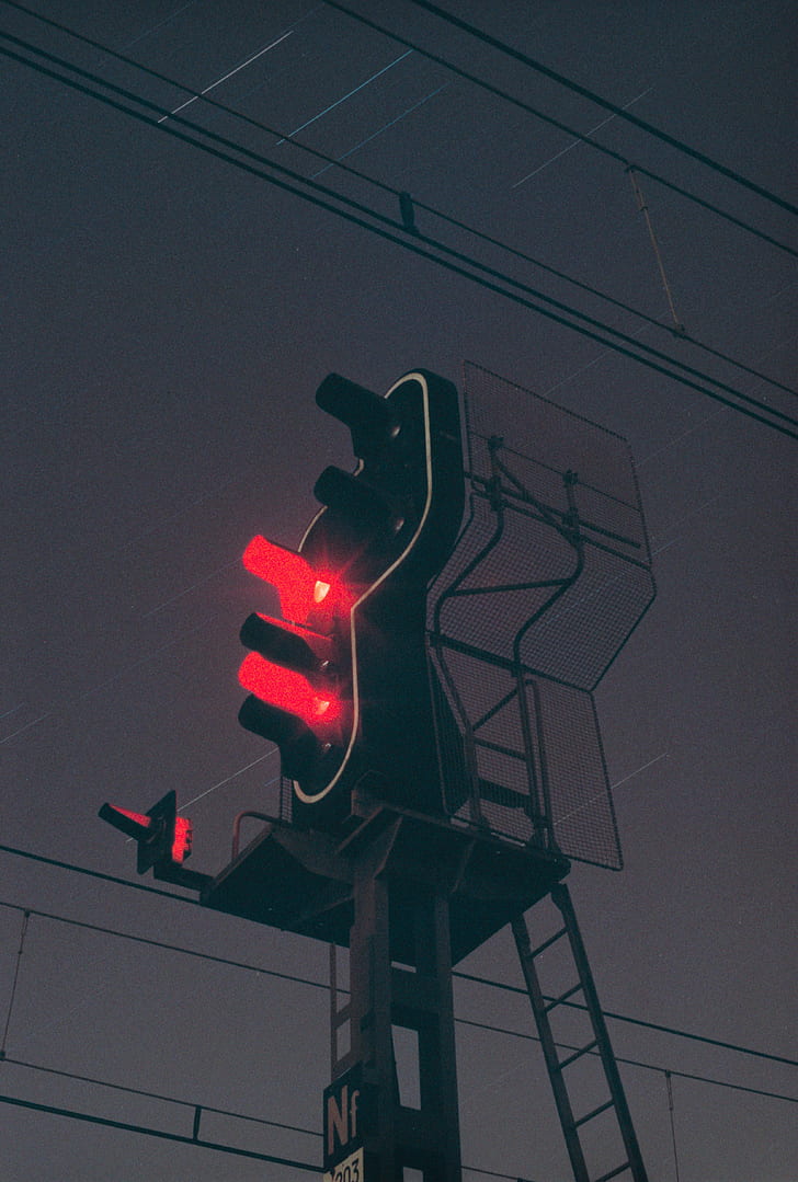 traffic lights, dark, red light, HD wallpaper