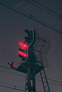  traffic lights, dark, red light, HD wallpaper HD wallpaper