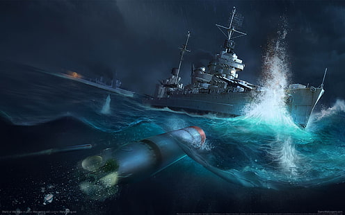 mar, a explosão, torpedo, destruidor, mundo dos navios de guerra, batalha de Tassafaronga, a batalha em Tassafaronga, HD papel de parede HD wallpaper