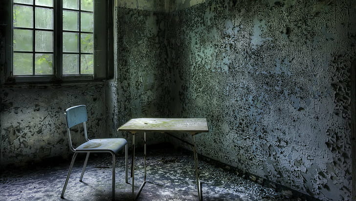 abandoned interiors chair table window room hdr walls, HD wallpaper