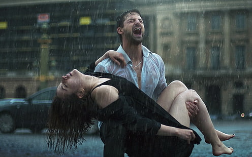 ชุดเดรสคอวีสายสปาเก็ตตี้สีดำของผู้หญิงคู่รักคู่รักร้องไห้ฝนตก, วอลล์เปเปอร์ HD HD wallpaper
