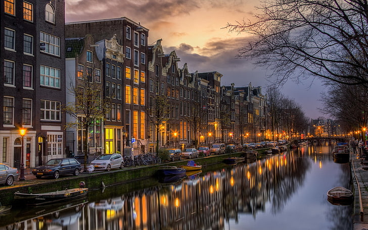 Amsterdam, Pays-Bas, ville, rivière, réflexion, bâtiment, HDR, Fond d'écran HD