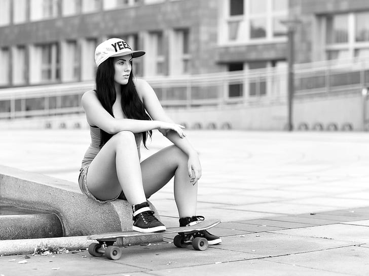 Jugendliche, Skateboard, Fitness-Modell, einfarbig, HD-Hintergrundbild