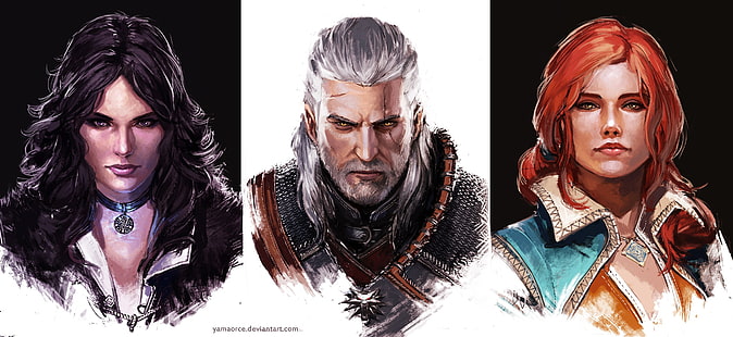 Son Cadı Vahşi Avı karakterleri duvar kağıdı, Witcher 3: Vahşi Avı, Rivia Geralt, Vengerberg Yennefer, Triss Merigold, kolaj, video oyunları, HD masaüstü duvar kağıdı HD wallpaper