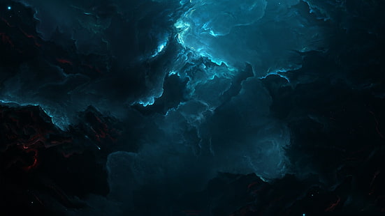 облак дигитален тапет, космос, мъглявина, космическо изкуство, дигитално изкуство, циан, тъмно, HD тапет HD wallpaper