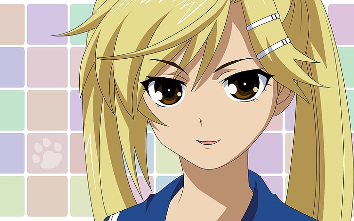 gulhårig kvinnlig anime karaktär tapet, nyan koi, kirishima akari, flicka, blondin, leenden, HD tapet