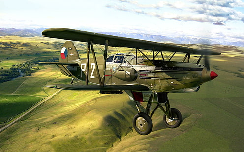 Avia b 534 biplane, green airplane, vintage aircraft, aircraft, avia, biplane, czechoslovak, world war ii, plane, fighter aircraft, HD wallpaper HD wallpaper