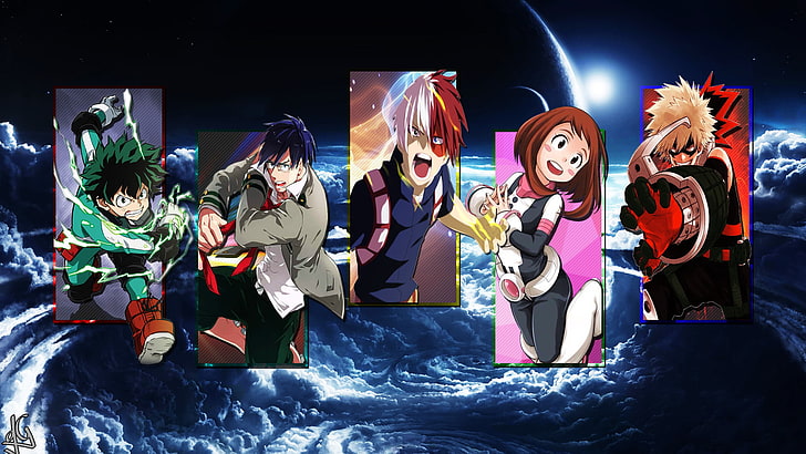 Anime, My Hero Academia, Boku no Hero Academia, Collage, Izuku Midoriya, Katsuki Bakugou, Ochaco Uraraka, Shoto Todoroki, Tenya Iida, HD wallpaper