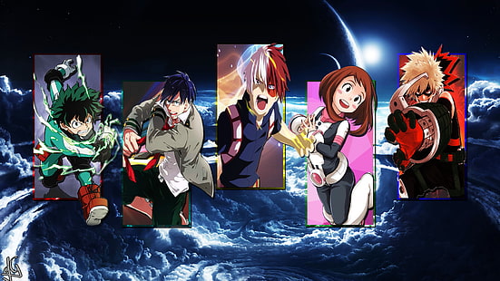Anime, My Hero Academia, Boku no Hero Academia, Kolase, Izuku Midoriya, Katsuki Bakugou, Ochaco Uraraka, Shoto Todoroki, Tenya Iida, Wallpaper HD HD wallpaper