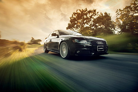 การเคลื่อนไหวความเร็วสีดำ Audi A4 B8 Vossen Wheels Ronaldo Stewart, วอลล์เปเปอร์ HD HD wallpaper