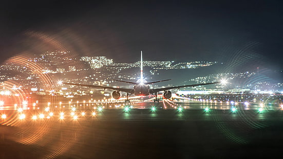 Aviões, Boeing 777, Aviões, Boeing, Luz, Noite, Avião De Passageiros, HD papel de parede HD wallpaper
