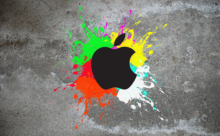 Färgglada Apple, mångfärgade splashfärg Apple-logotyp, Datorer, Mac, Apple, färgglada apple, HD tapet