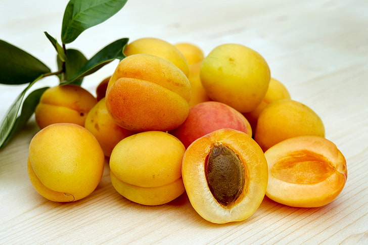 куча фруктов персика, абрикосов, фруктов, спелых, косточек, HD обои