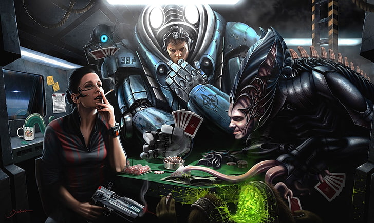 monster playing card illustration, science fiction, artwork, HD wallpaper