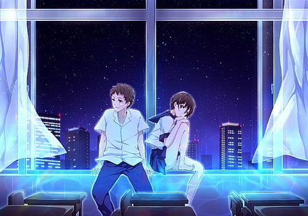 pencere, okul üniforması, anime, anime kızlar, anime erkek, HD masaüstü duvar kağıdı HD wallpaper